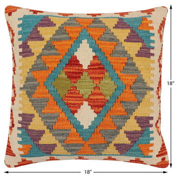 handmade Traditional Pillow Rust Blue Hand-Woven SQUARE 100% WOOL Hand woven turkish pillow2' x 2'
